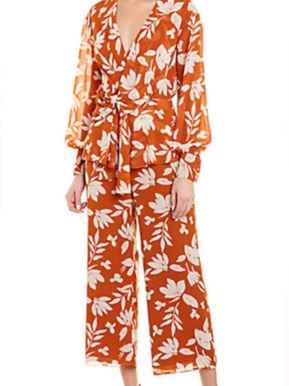 Jay Godfrey size 4 Rust Floral spring elegant classy crop Wide-Leg Jumpsuit